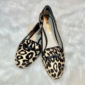 Louise et Cie, real cow fur, leopard print, loafer style flats Sz.6